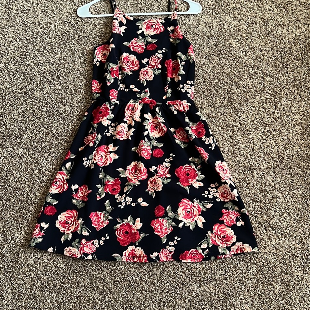 Charming Charlie’s, Small Dress, Navy and Rose Print